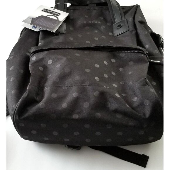 Heritage Travelware Polka Dot 15" Laptop Backpack Black Multi Compartments NWT - Picture 2 of 9